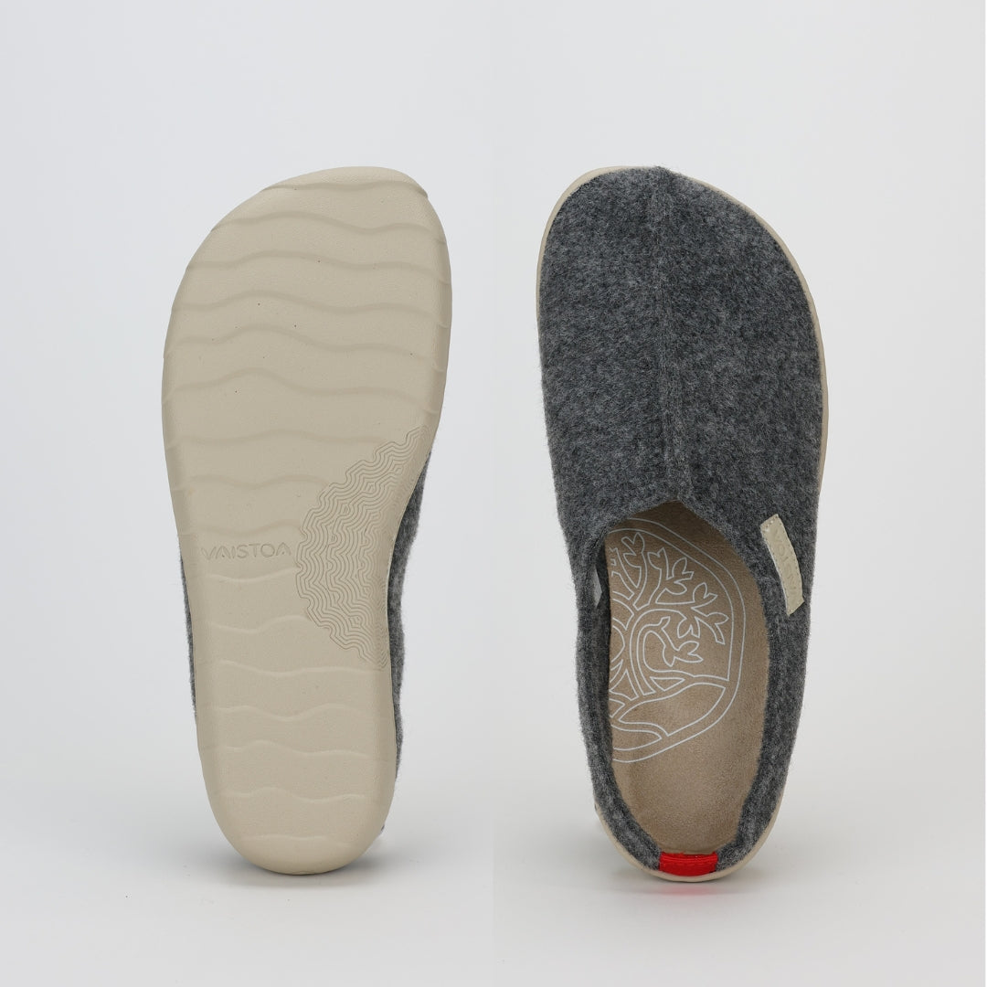 Vaistoa Toive paljasjalkakengät huopa tossut tohvelit harmaa leveä jalan muotoinen lesti varvastila